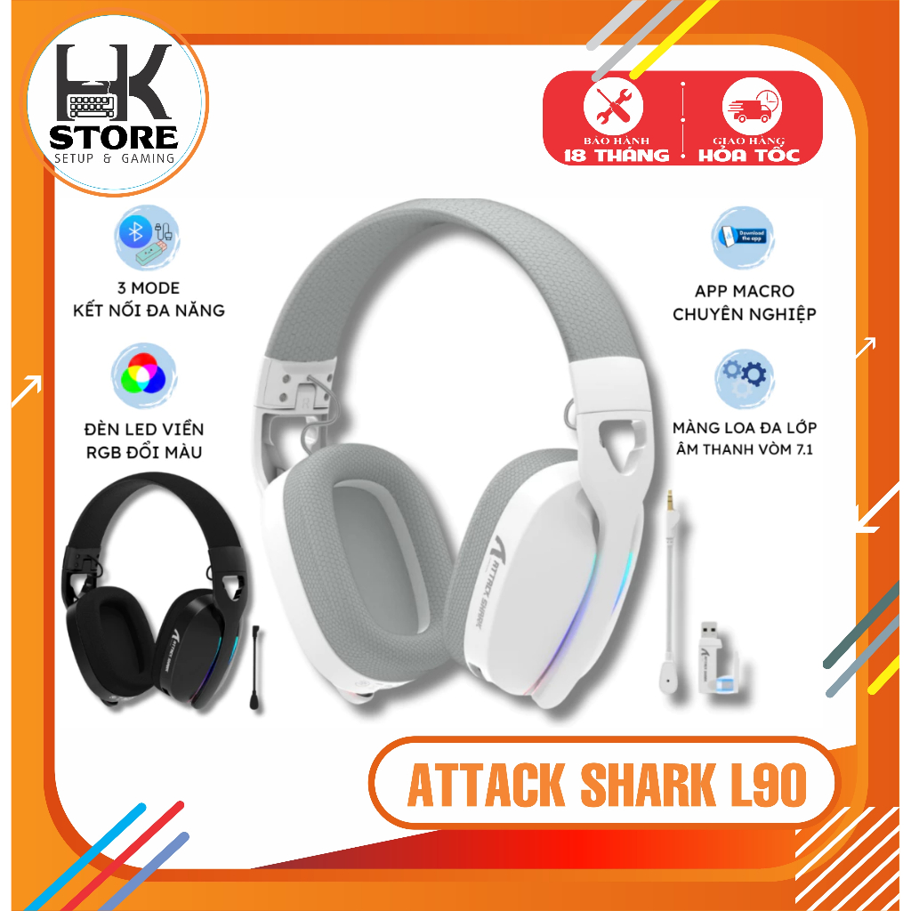 Tai Nghe Attack Shark L90 Không Dây - LED RGB Cực Đẹp, Mic Rõ, Bluetooth 5.3, Pin Trâu, App Macro Ga