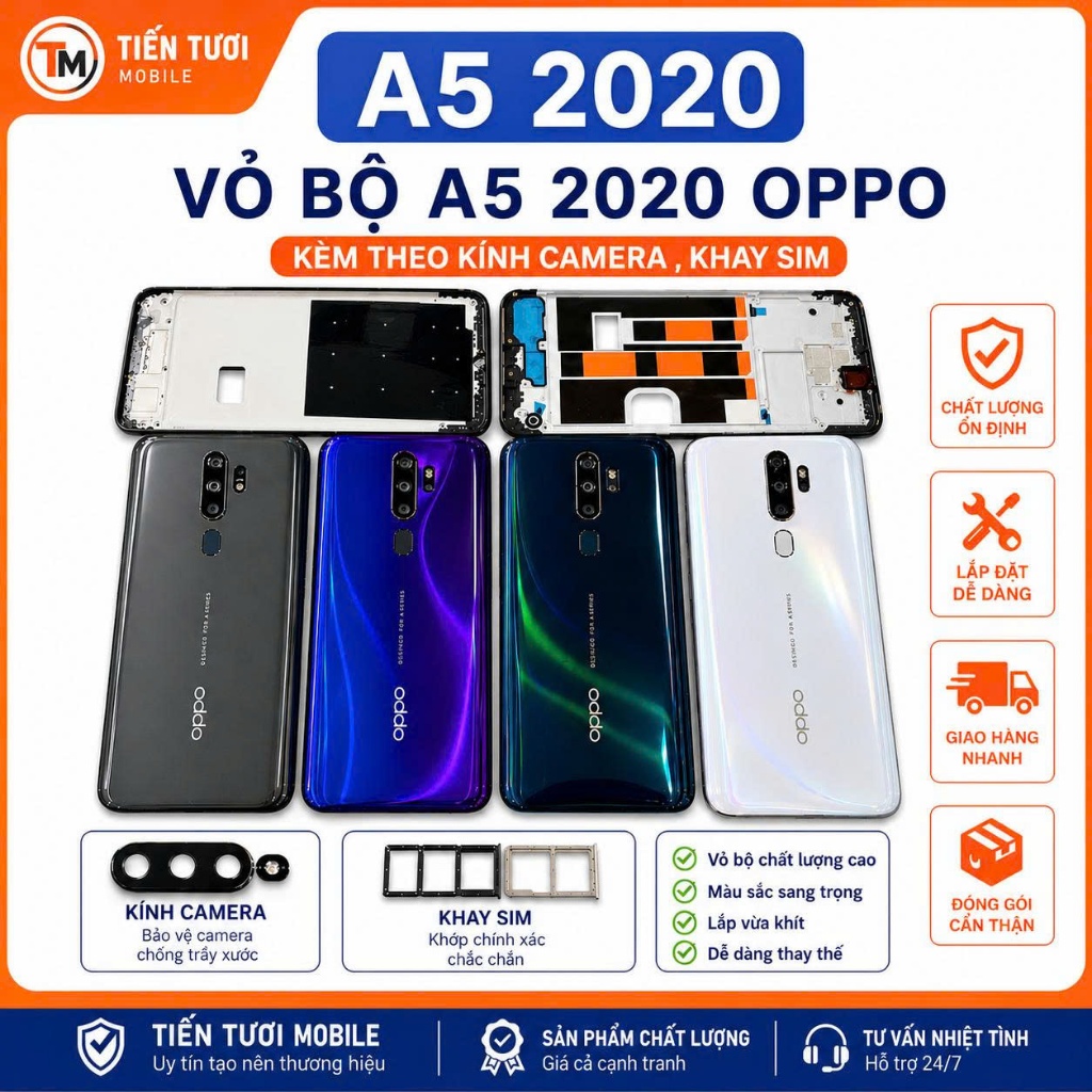 Vỏ Bộ A5 2020 /A9 2020 Oppo,kèm khay sim , kính camera