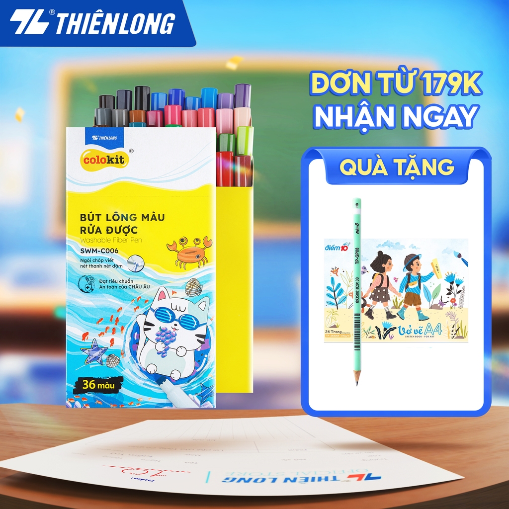Bút lông màu Fiber Pen 36 màu Thiên Long Colokit rửa được tiêu chuẩn Châu Âu an toàn sử dụng tô màu,