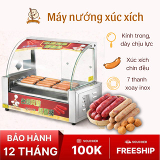 Máy Nướng Xúc Xích 7 Thanh Xoay Inox, Thanh Lăn Inox Chống Dính, Động Cơ Bền Bỉ, Dễ Vệ Sinh, Nướng Vàng Đều Không Cháy