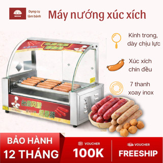 Máy Nướng Xúc Xích 7 Thanh Xoay Inox, Thanh Lăn Inox Chống Dính, Động Cơ Bền Bỉ, Dễ Vệ Sinh