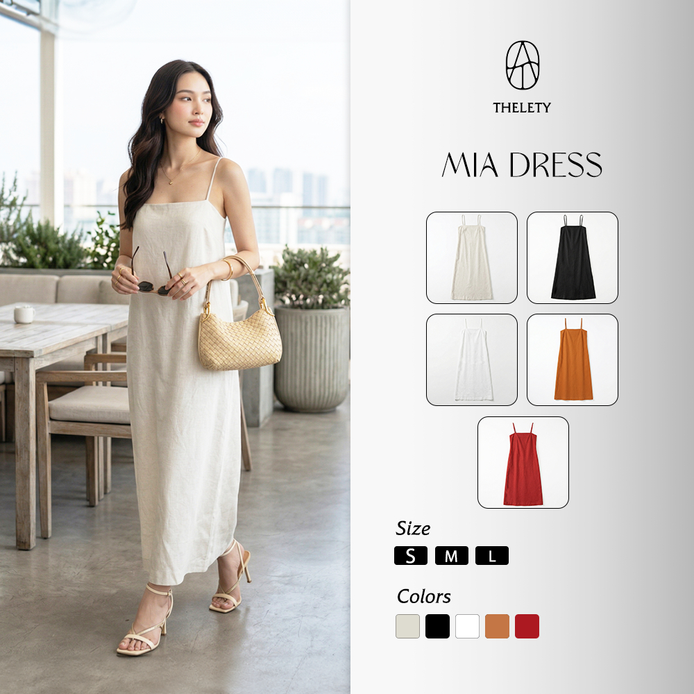 𝐭𝐡𝐞𝐥𝐞𝐭𝐲 | Đầm Hai Dây Suông Linen Màu Basic MIA DRESS