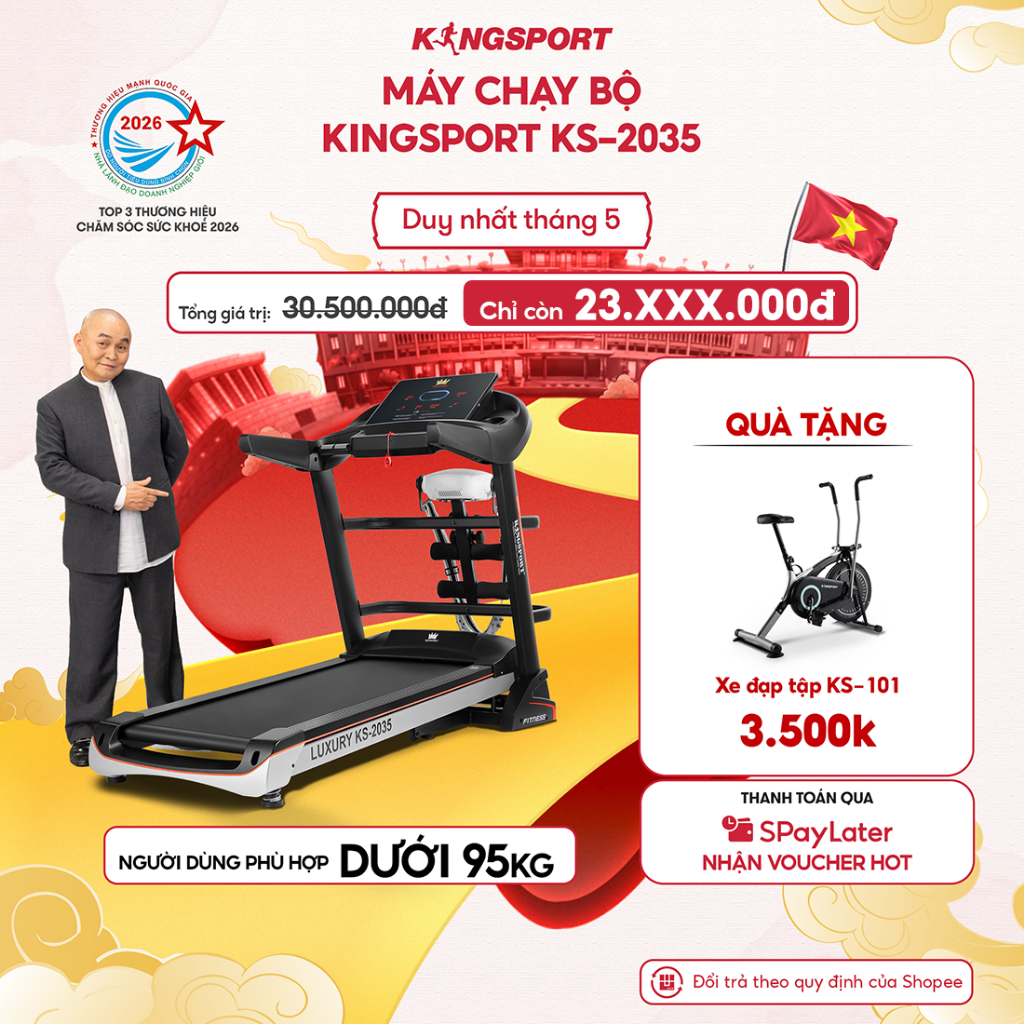 Máy chạy bộ KINGSPORT KS-2035 đa năng, thao tác phím cảm ứng, thiết kế sang trọng cứng cáp