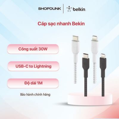Cáp sạc nhanh Belkin 30W USB Type C - Lightning, 1M