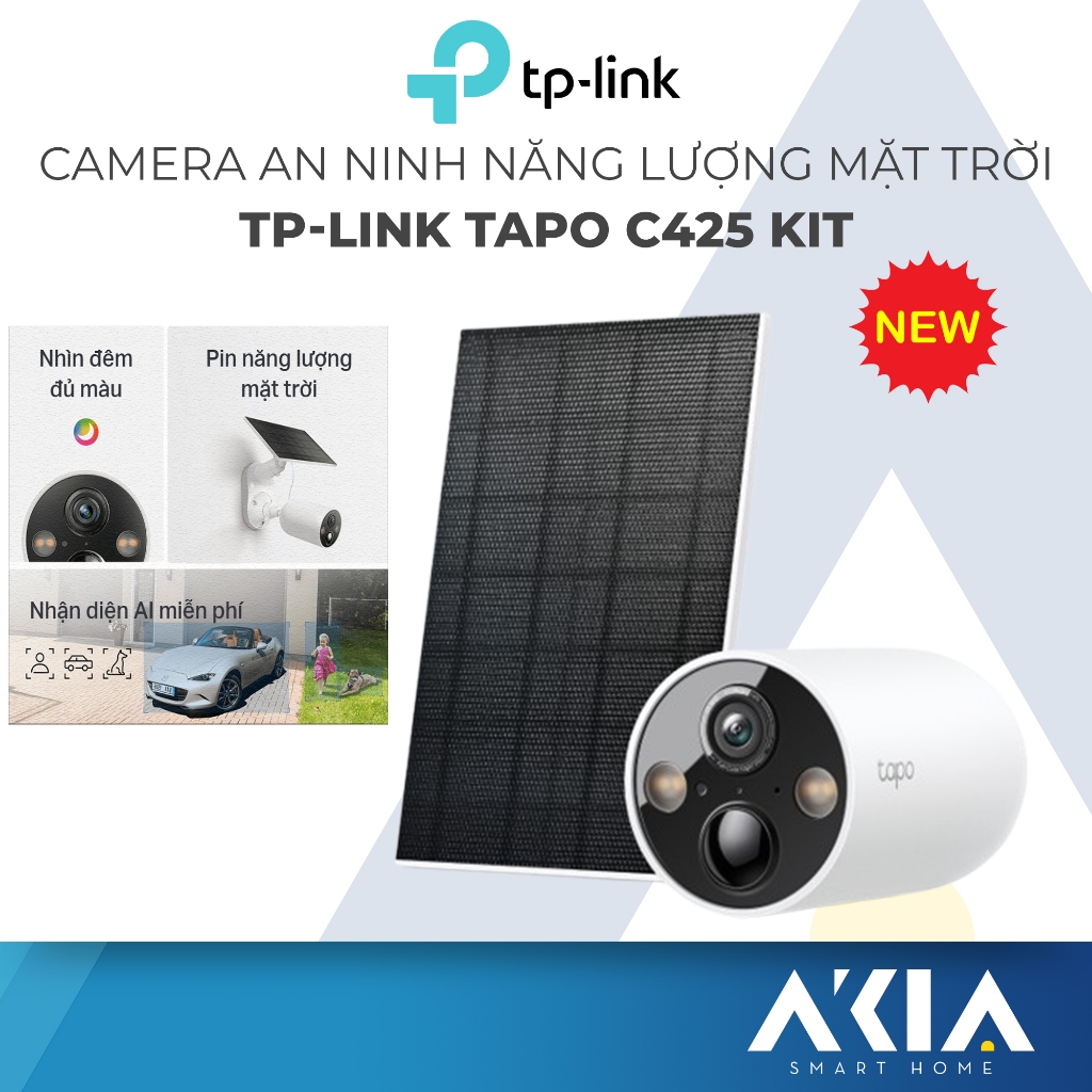 Camera wifi năng lượng mặt trời TP-Link Tapo C425 KIT, độ phân giải 2K, quay màu ban đêm, chính hãng