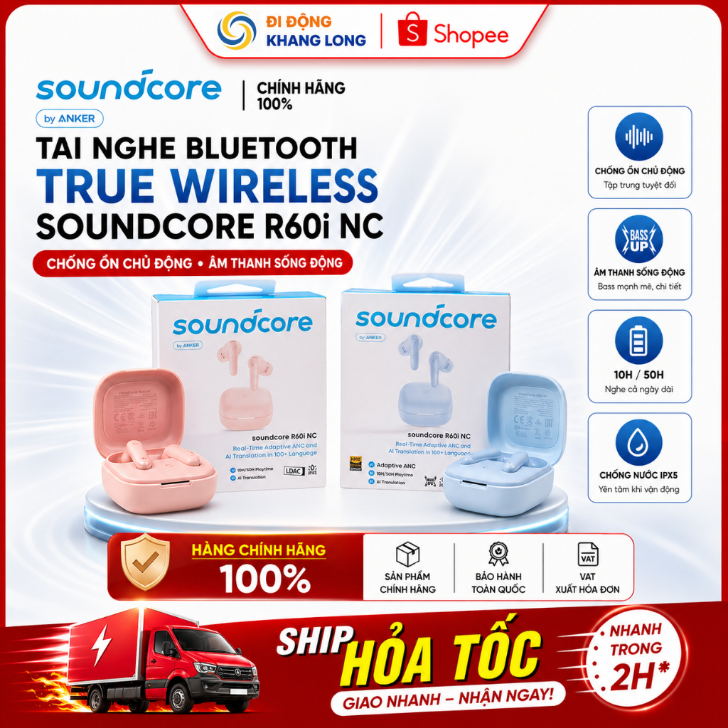 Tai nghe bluetooth ANC Soundcore R60i NC | Hires Audio | Chống ồn đến 52dB | Pin 50h | Phiên dịch