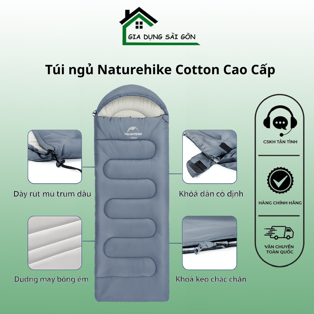Túi ngủ Naturehike Cotton Cao Cấp, ghép đôi, mở phẳng Siêu Nhanh - NH21MSD08