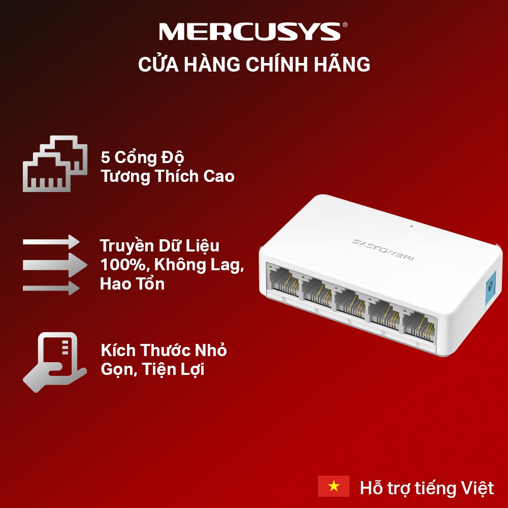 [Switch 5 Cổng] Mercusys MS105/MS108/MS105G/MS108G | Switch Cổng 10/100/1000Mbps, Nhỏ Gọn, Cắm Là Ch