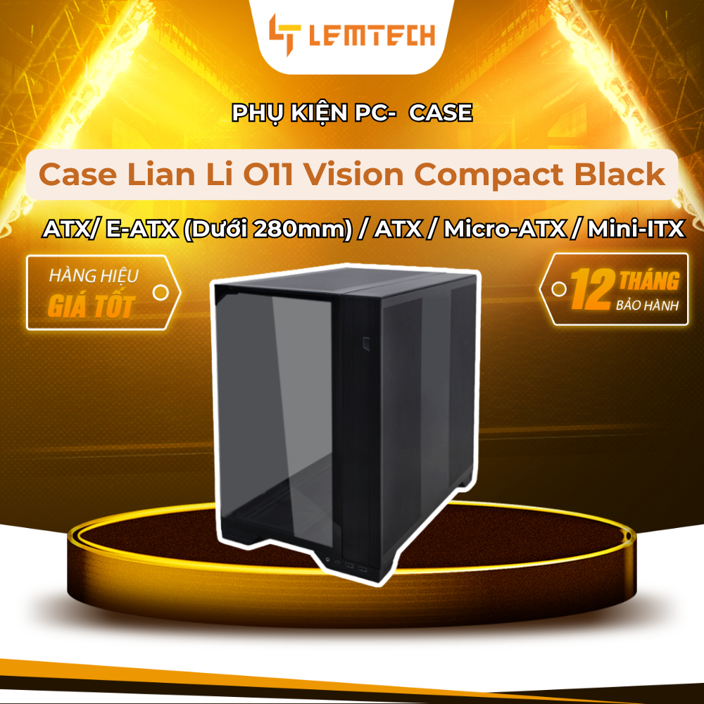 Vỏ Máy Tính Lian Li O11 Vision Compact Black – Case Mid Tower ATX Kính 3 Mặt Panoramic