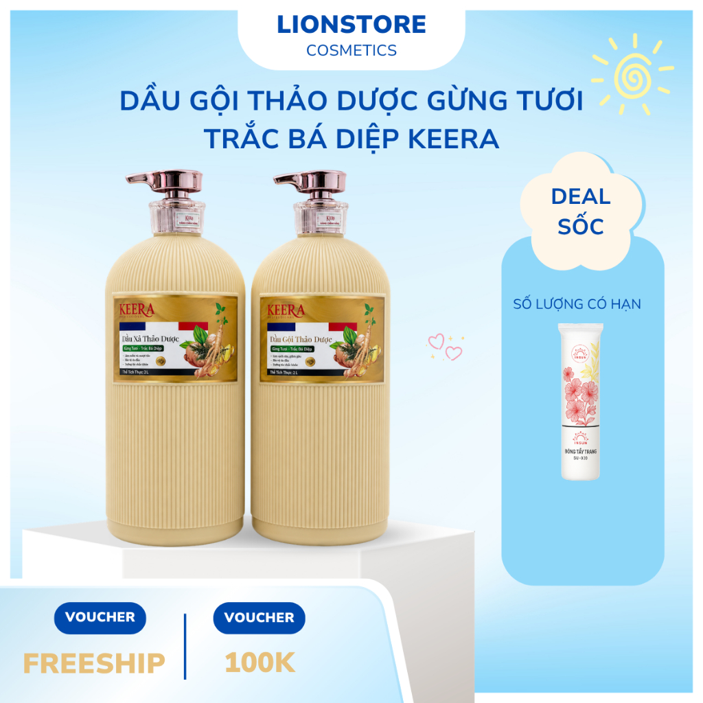 Cặp dầu gội KEERA 2000ml dầu gội thảo dược gừng tươi trắc bá diệp chăm sóc tóc
