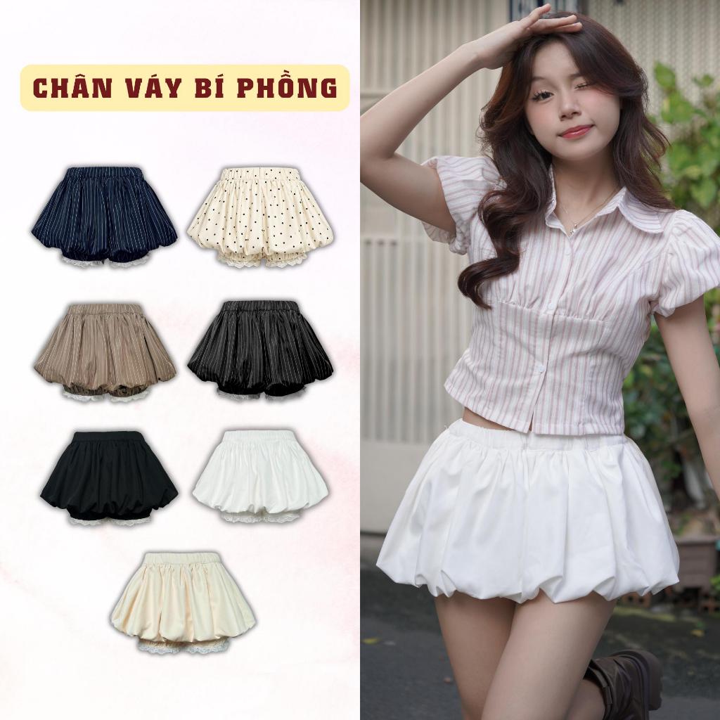 Chân Váy SAIGONESE Quần Dáng Bí Thun Lụa Hoạ Tiết Chấm Bi Phối Ren Form Nữ Thanh Lịch - CV01SP
