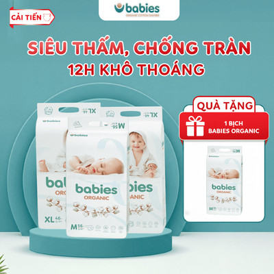 [3 + 1] Combo 4 Bịch Tã/Bỉm Babies Organic Có Đủ Size,Thấm Hút Cực Nhanh, Chống Tràn, Siêu Mềm Mịn Cho Bé