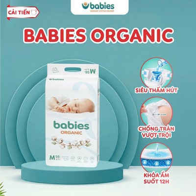 Tã/Bỉm Babies Organic Siêu Mềm Mịn, 2mm Mỏng Thoáng, Ngừa Hăm Bí,Thương Hiệu Bỉm Việt - Size NB/S/M/L/XL/2XL/3XL