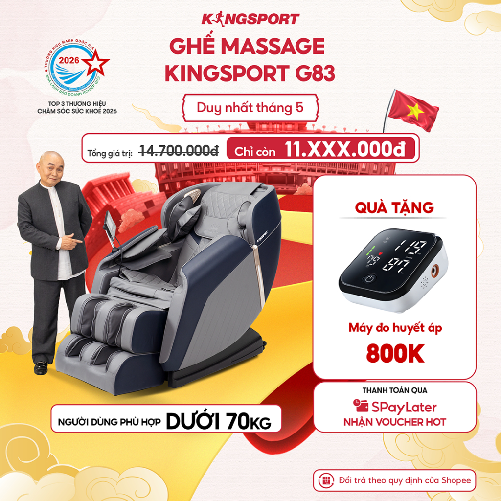 Ghế massage KINGSPORT G83 hệ thống con lăn hiện đại, con lăn lòng bàn chân, 5 bài massage