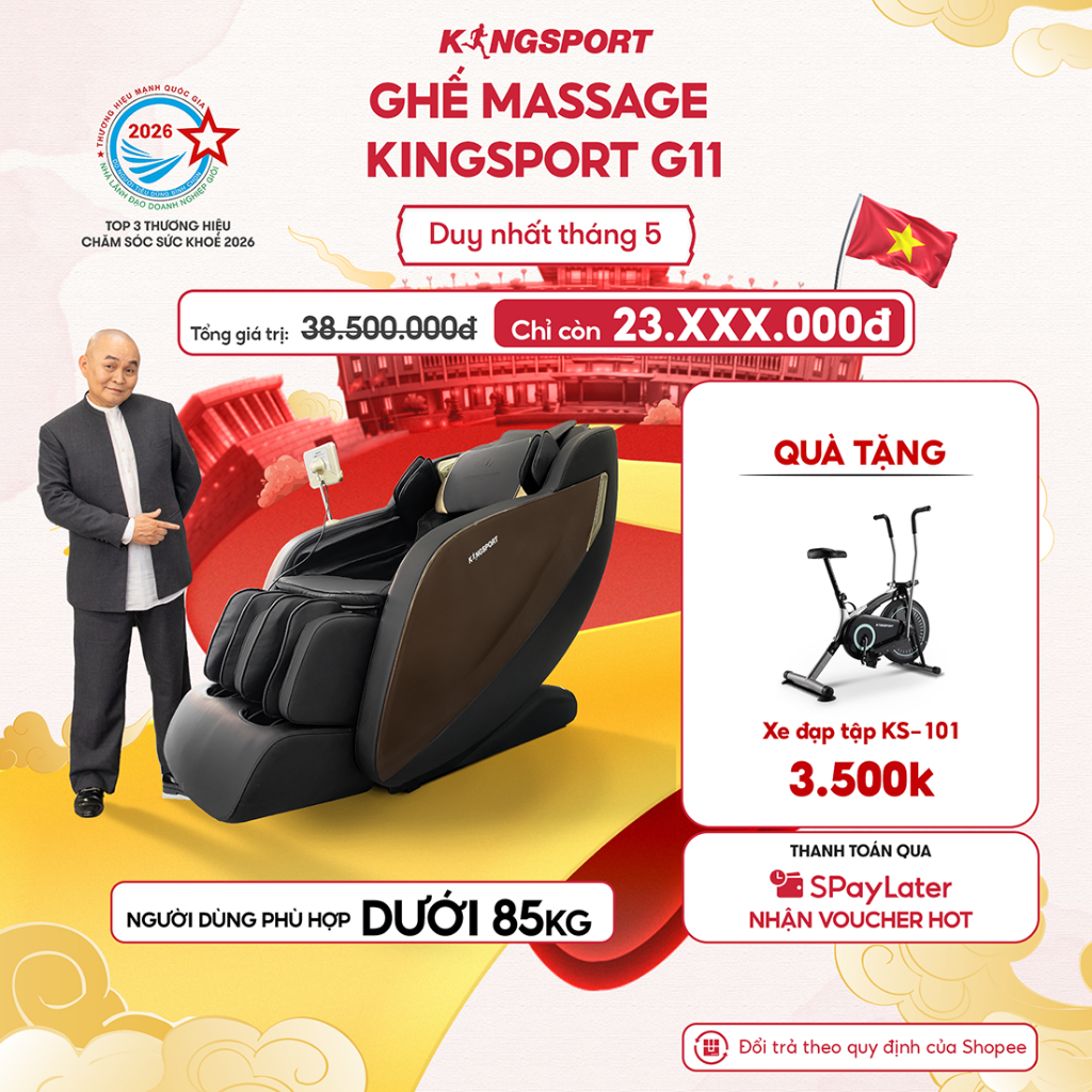 Ghế Massage KingSport G11 - Công Nghệ Mới, 12 Bài Tập, Màu Nâu