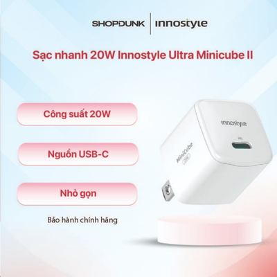 Sạc nhanh 20W Innostyle Ultra Minicube II White siêu nhỏ