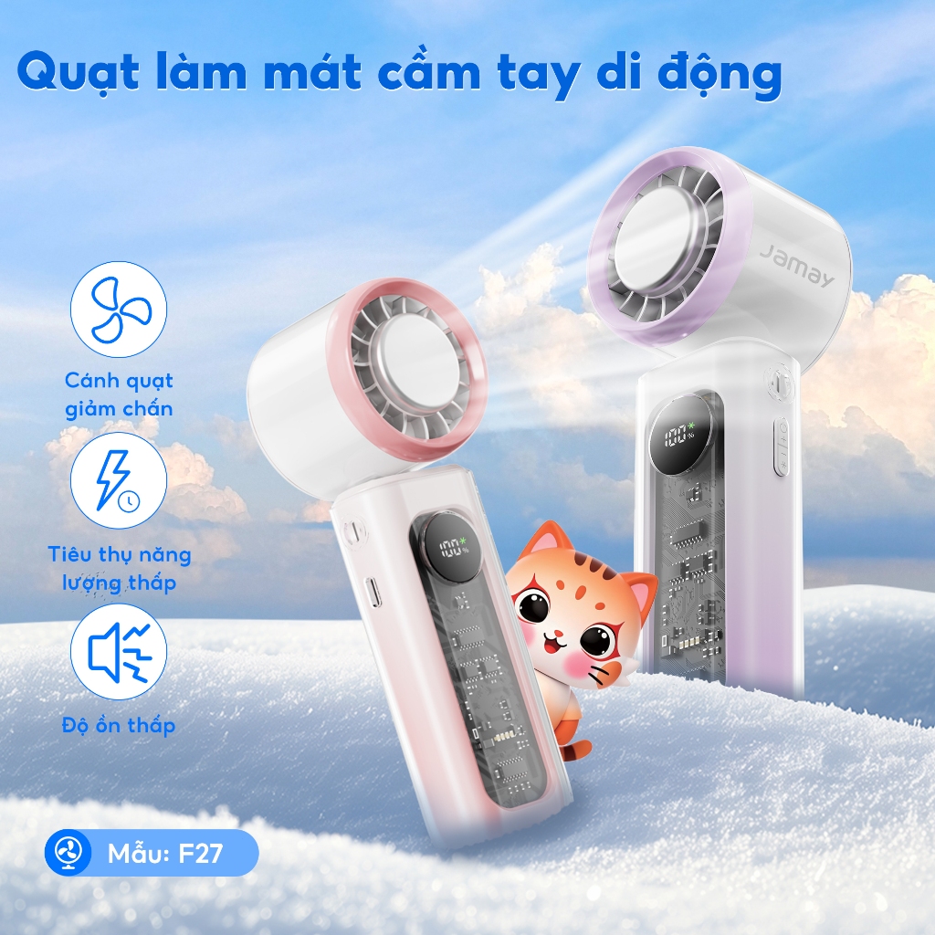 JAMAY F27 Quạt cầm tay - 100 cấp độ gió, gập linh hoạt 135 độ, tích hợp sò lạnh - Bảo hành 6 tháng - Tặng dây đeo | BigBuy360 - bigbuy360.vn