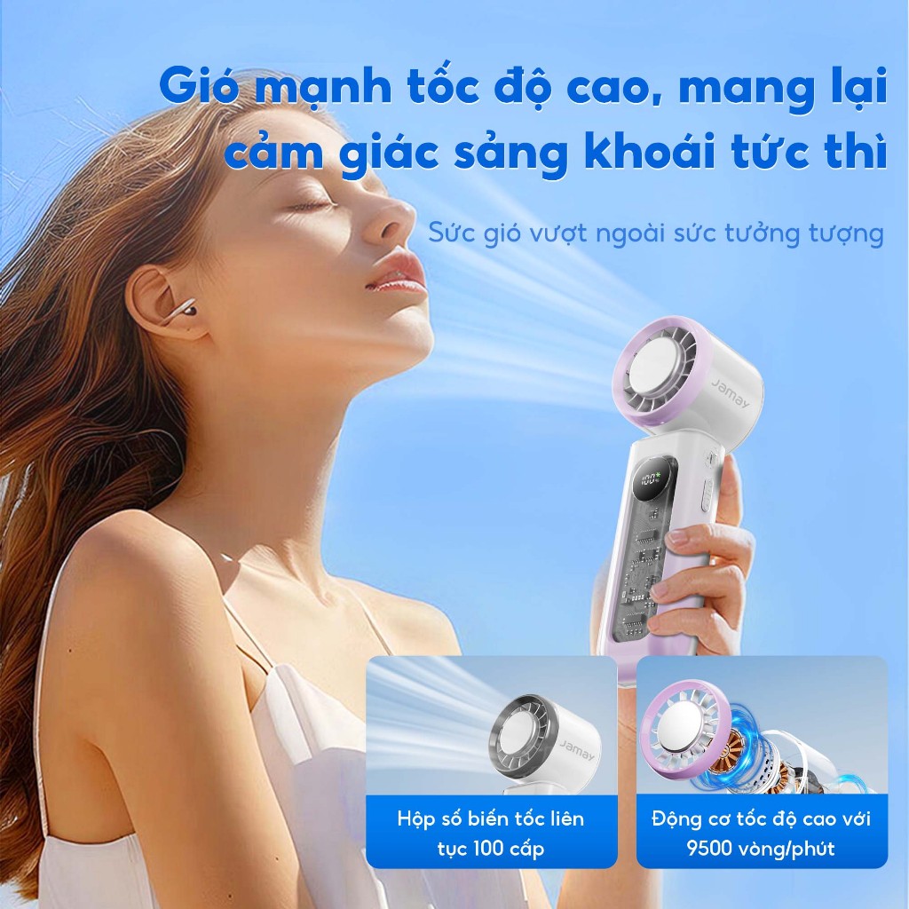 JAMAY F27 Quạt cầm tay - 100 cấp độ gió, gập linh hoạt 135 độ, tích hợp sò lạnh - Bảo hành 6 tháng - Tặng dây đeo | BigBuy360 - bigbuy360.vn