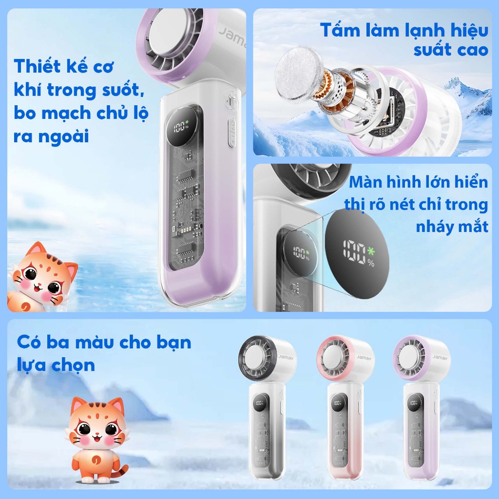 JAMAY F27 Quạt cầm tay - 100 cấp độ gió, gập linh hoạt 135 độ, tích hợp sò lạnh - Bảo hành 6 tháng - Tặng dây đeo | BigBuy360 - bigbuy360.vn