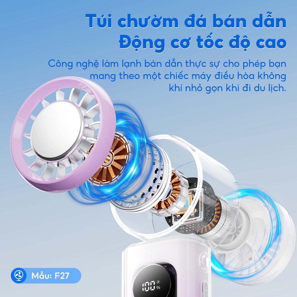 JAMAY F27 Quạt cầm tay - 100 cấp độ gió, gập linh hoạt 135 độ, tích hợp sò lạnh - Bảo hành 6 tháng - Tặng dây đeo | BigBuy360 - bigbuy360.vn