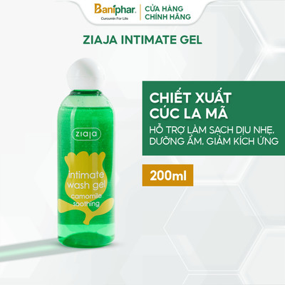 Dung dịch vệ sinh phụ nữ Intimate Ziaja Ba Lan Cúc La Mã dịu nhẹ cân bằng pH tự nhiên, dưỡng ẩm sâu, giảm kích ứng 200ml