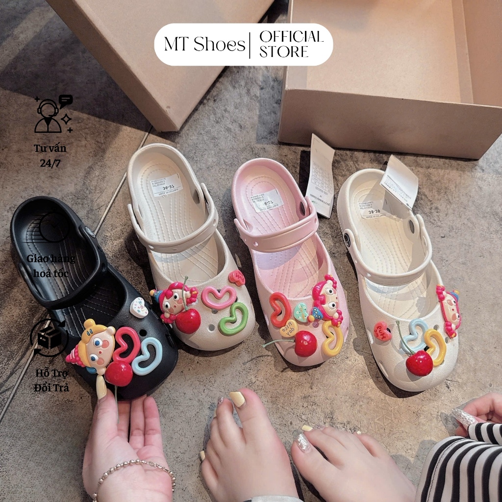 Dép Sục Búp Bê Ballet Nhựa Đúc Mềm Nhẹ Kèm Charm Thiết Kế Đế Bệt Trendy MT Shoes DN106