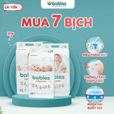[7 BỊCH] Tã Bỉm Babies Organic Mỏng Thoáng, Siêu Thấm Hút, Đầy Đủ Size NB/S/M/L/XL/2XL/3XL
