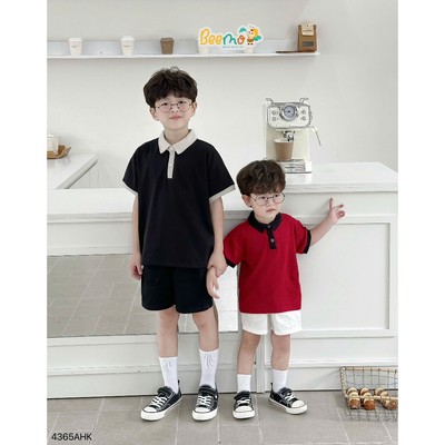 Áo polo cộc tay Beemo phối viền vải cotton thoáng mát mặc mùa hè, đi học, đi chơi, du lịch cho bé trai từ 9-24kg 4365AHK