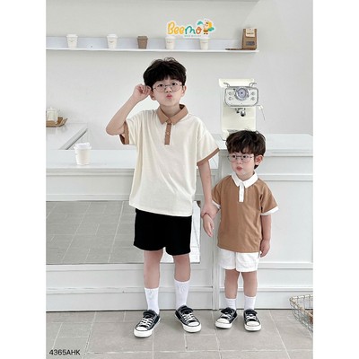 Beemo áo polo cộc tay phối vải cotton thoáng mát mặc mùa hè du lịch cho bé trai từ 9-24kg 4365AHK