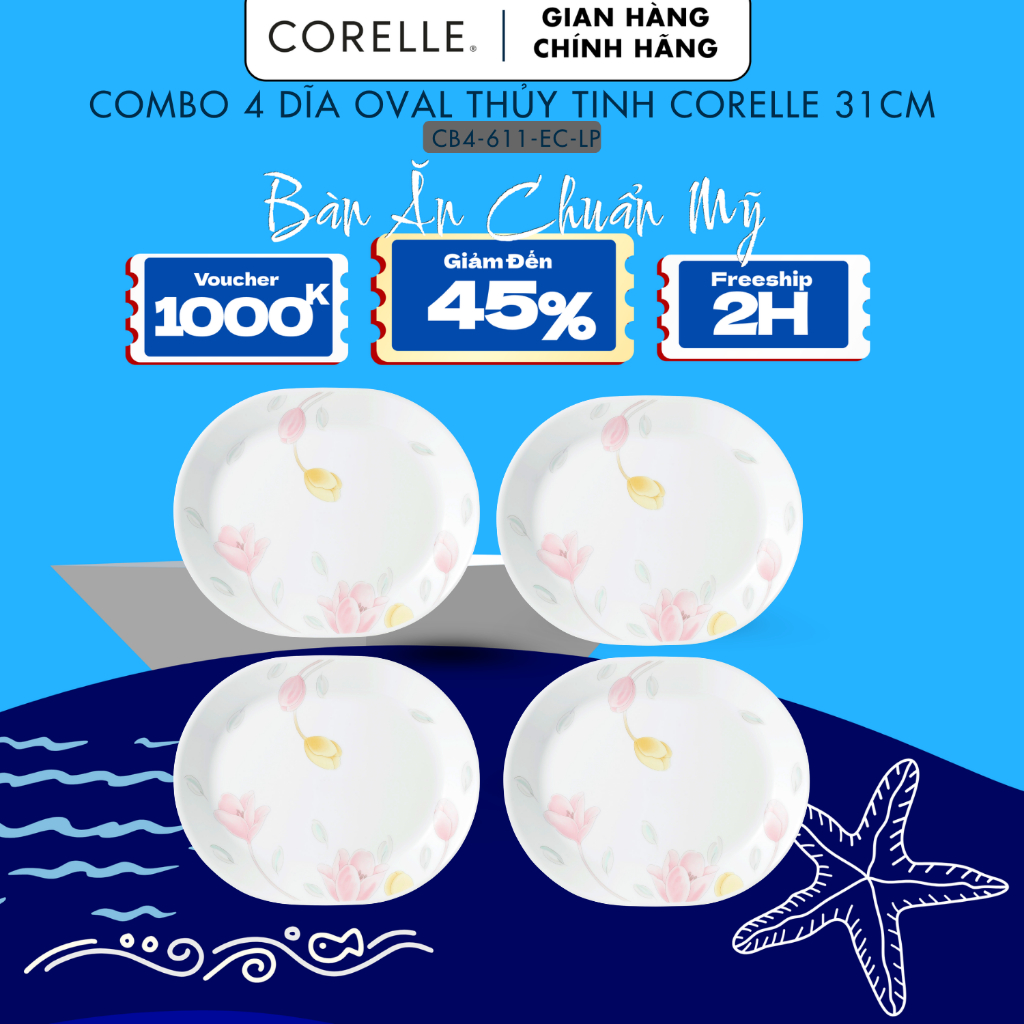 Dĩa thuỷ tinh Oval Corelle 611-EC-LP, Elegant City, Dĩa Mỹ Corelle size 31cm Chính Hãng Mỹ