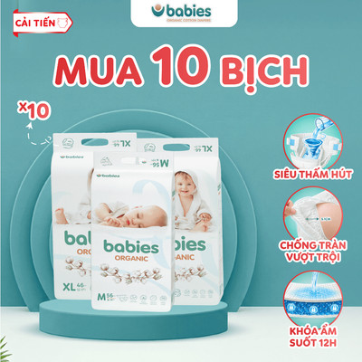 [10 BỊCH] Combo 10 Bịch Tã/Bỉm Babies Organic Mỏng Thoáng, Siêu Thấm Hút, Mềm Mịn, Có Đủ Size NB/S/M/L/XL/2XL/3XL
