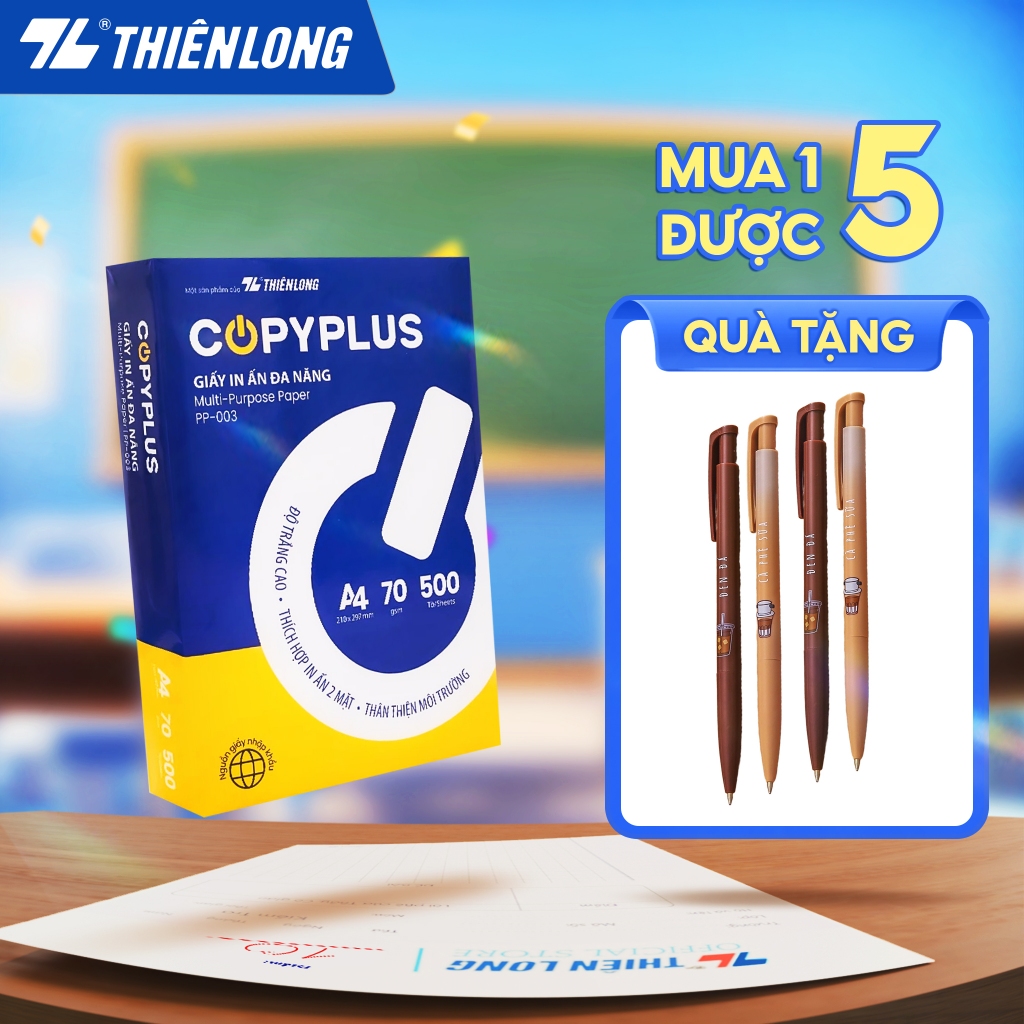 Combo 5/10 thùng Giấy in A4 70 gsm Thiên Long Copy Plus PP-003 (500 tờ/ Ream) - Chất lượng cao, hợp 
