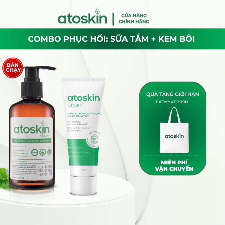 Combo Sữa tắm viêm da cơ địa Atoskin + Kem bôi viêm da cơ địa Atoskin dành cho da nhạy cảm