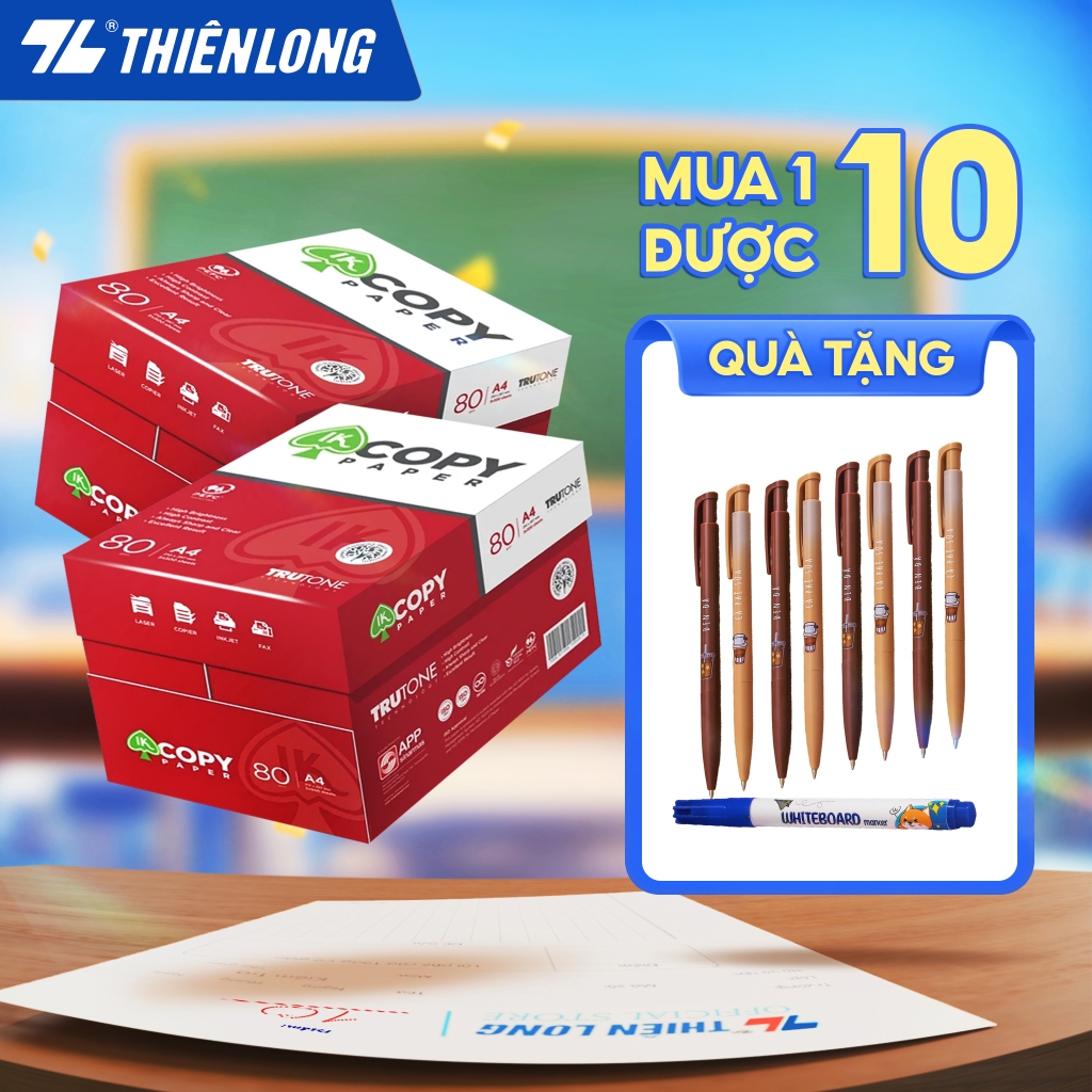 Combo 10 ream Giấy in A4, giấy photo IK Copy 80gsm độ dày cao, đều màu không gợn sóng, không xơ xước