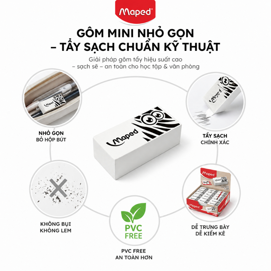 Gôm Mini Technic Pulse Maped SKU: 113050 - Tẩy Siêu Sạch, Thiết Kế Độc Đáo. Thương Hiệu Pháp [Chính Hãng]