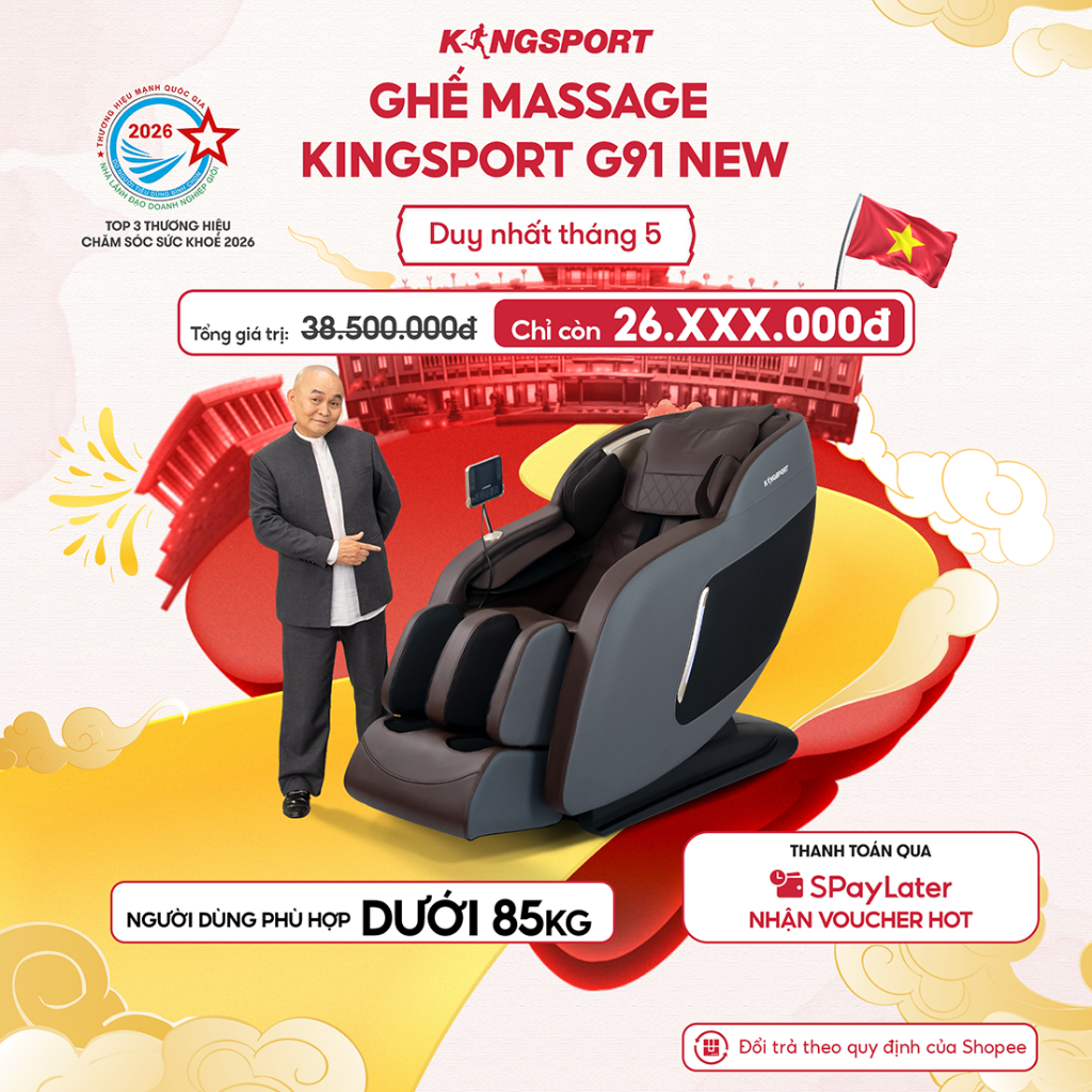 Ghế massage KINGSPORT G91 NEW cao cấp con lăn 3D, đo quét cơ thể, túi khí massage chân cao