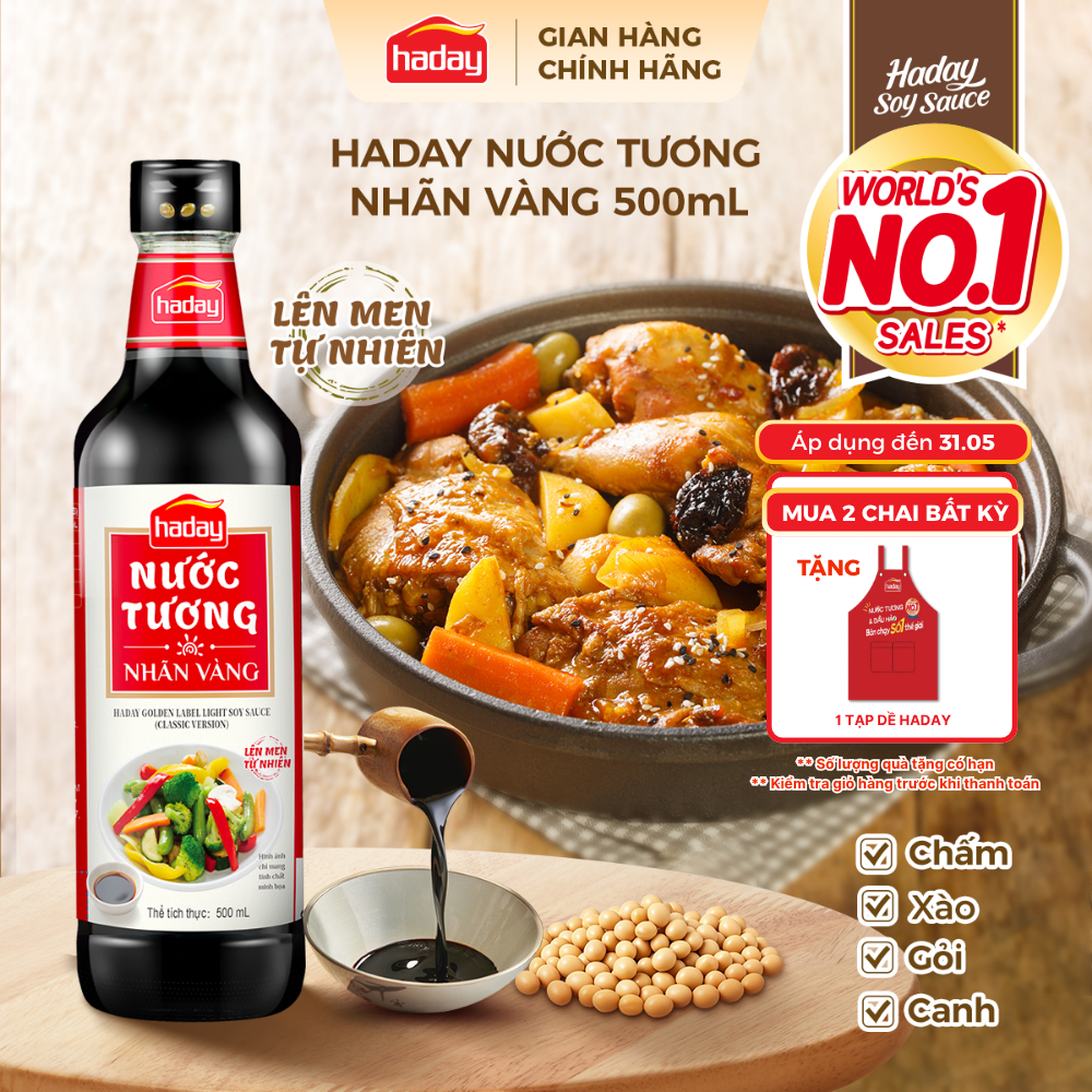 Nước tương Haday Nhãn Vàng 500ml - Ăn chay, nấu món ăn, làm nước chấm dimsum
