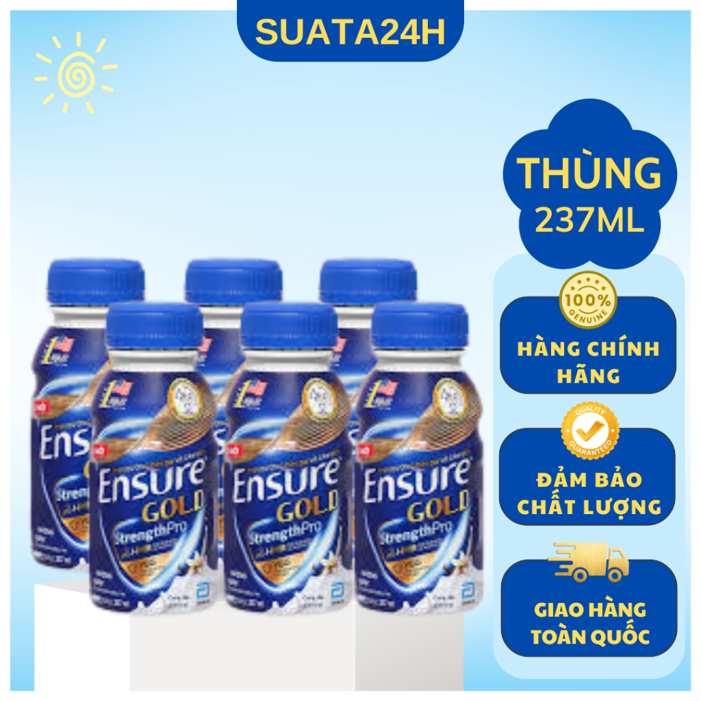 Thùng sữa bột pha sẵn Abbott Ensure Gold 237ml - Hương vani, hỗ trợ tăng cường sức khỏe, đề kháng