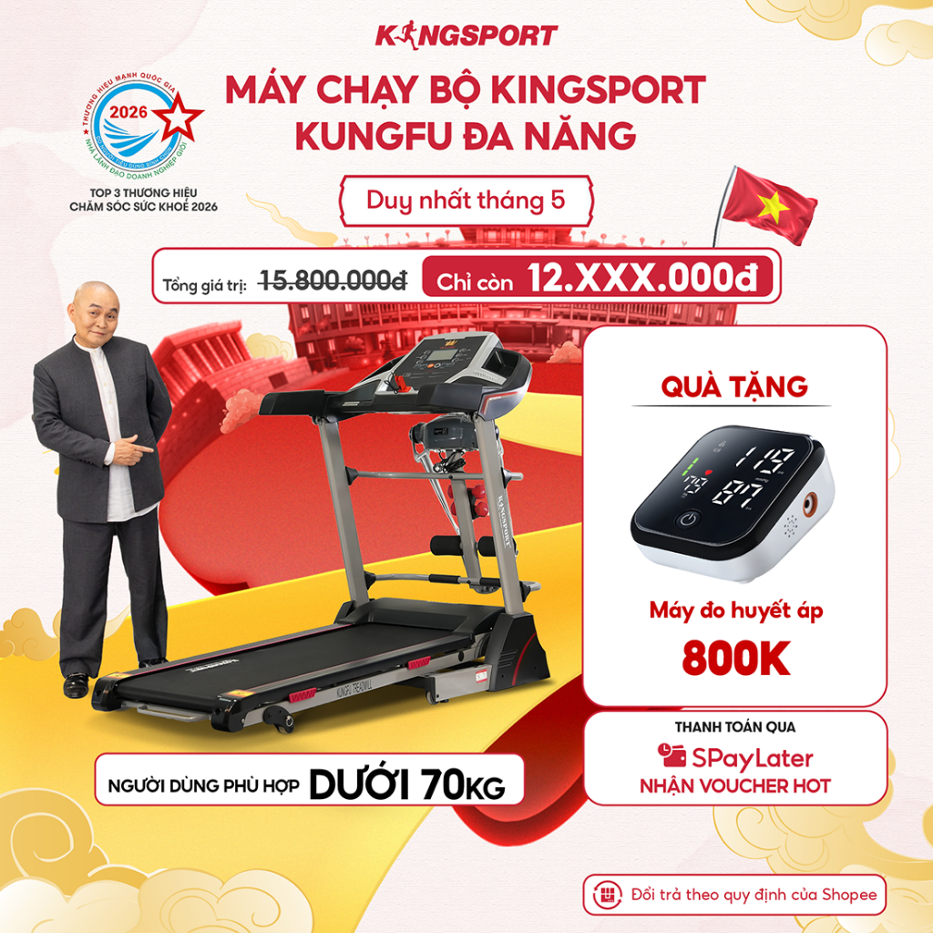 [KOL] Máy chạy bộ KINGSPORT Kungfu đa năng, động cơ Kingtech hiệu suất 2.5 HP