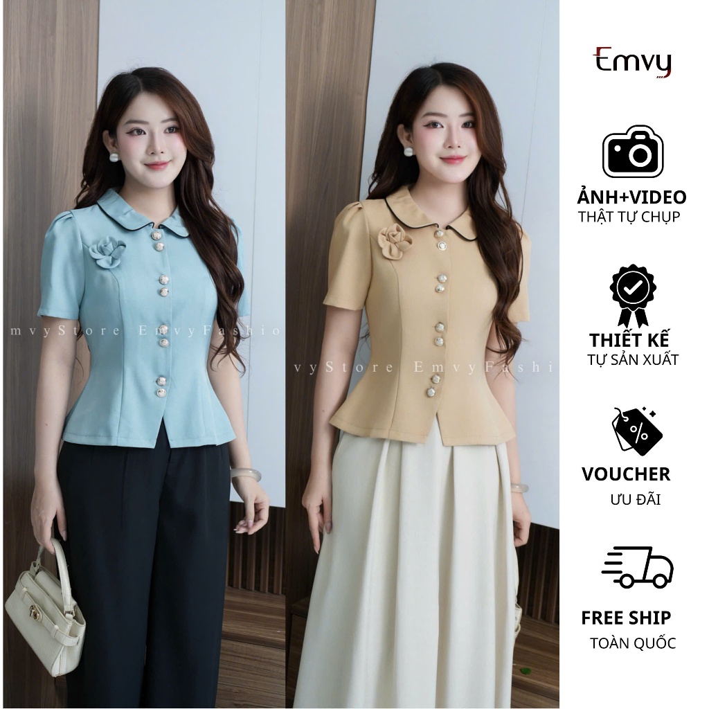 Áo Kiểu công sở Thiết Kế cổ sen cách điệu sang trọng dành cho Nữ thời trang công sở Emvy Fashion - H