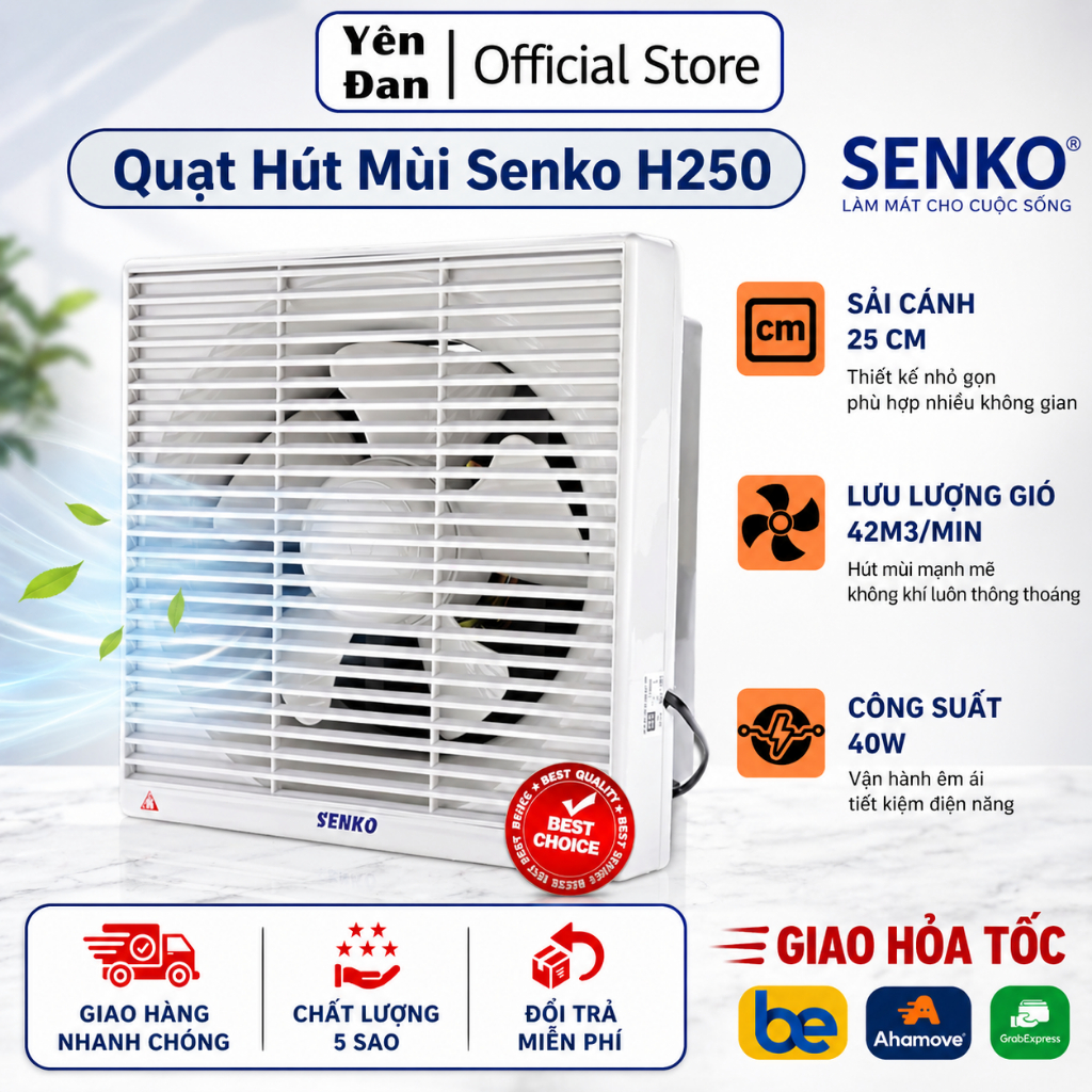 Quạt Thông Gió 2 Chiều Senko H250 | Công Suất 40W | Âm Tường Hút Mùi, Lọc Không Khí, Êm Ái Không Gây