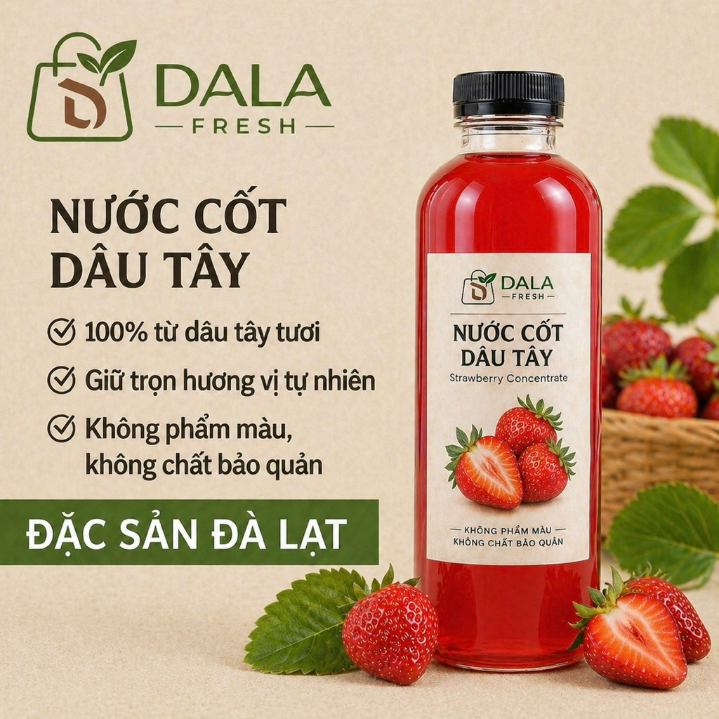 Nước Cốt Dâu Tây DL FRESH – Dâu Tây Chọn Lọc, Đậm Vị Tự Nhiên, Dễ Pha Chế, Không Phẩm Màu