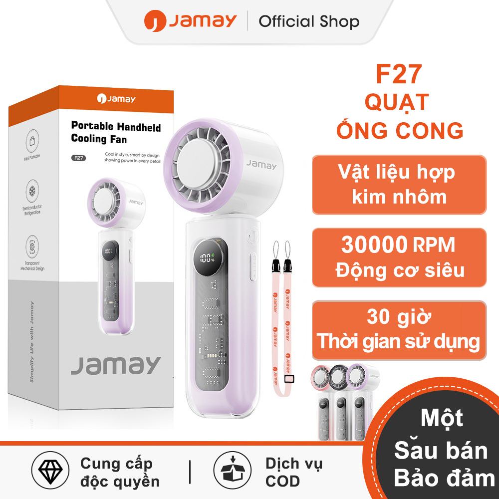 JAMAY F27 Quạt cầm tay - 100 cấp độ gió, gập linh hoạt 135 độ, tích hợp sò lạnh - Bảo hành 6 tháng - Tặng dây đeo | BigBuy360 - bigbuy360.vn