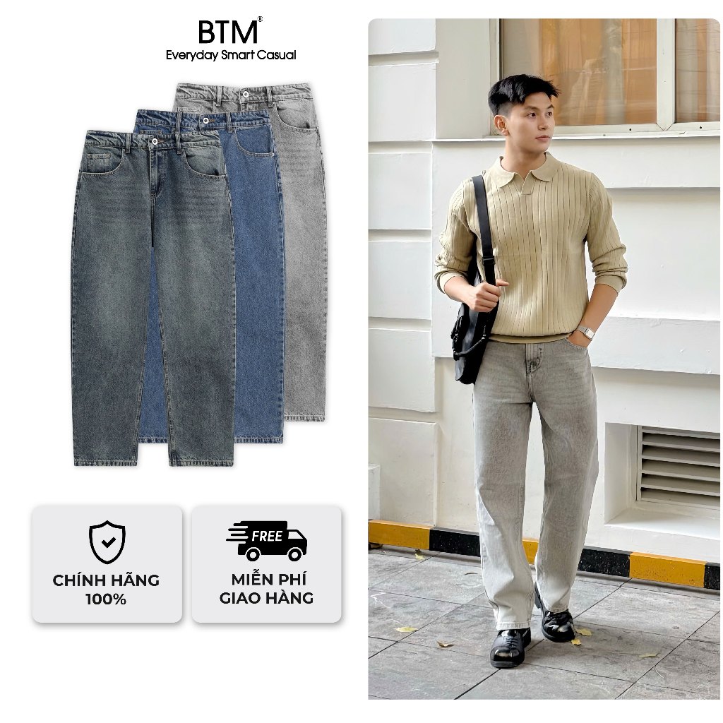 Quần dài jeans nam dáng xuông BTM form straight vải jeans dày dặn đứng form 142