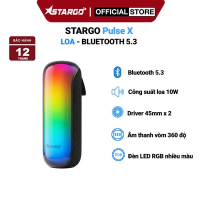 Loa Bluetooth StarGO Pulse X, Âm thanh vòm 360 độ, hiệu ứng đèn Led RGB, Bluetooth 5.3