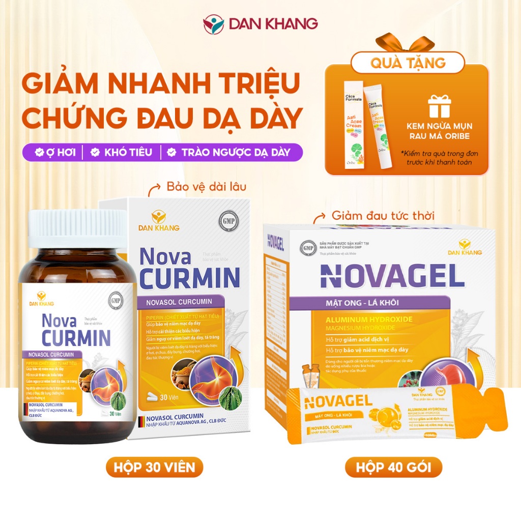 Combo chuyên sâu giúp giảm đau, giảm loét dạ dày, trào ngược dạ dày Novacurmin Novagel Dân Khang
