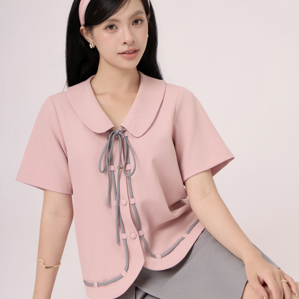 Áo Amy - Better EM - áo dáng suông freesize cổ V lá sen nhỏ