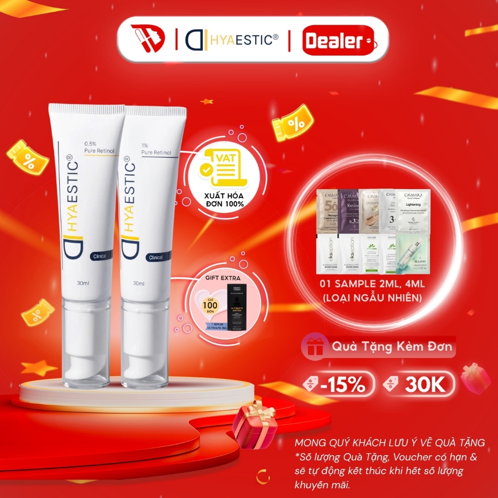 Tinh chất hỗ trợ giảm mụn, mờ thâm, chống lão hoá Hyaestic 0,5% Pure Retinol/ 1% Pure Retinol 30ml