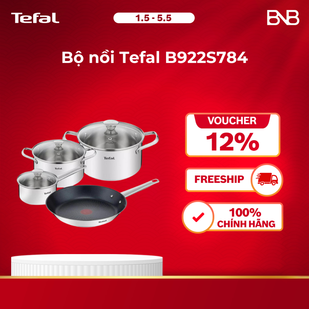 Bộ nồi chống dính Tefal B922S784 Unlimited 7 món Titanium dùng mọi bếp