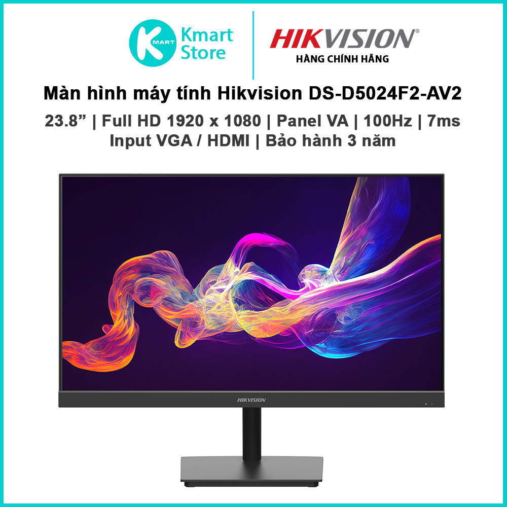Màn hình máy tính Hikvision DS-D5024F2-AV2 | 23.8" VA /  FHD / 100Hz / 7ms | Input VGA + HDMI | Bảo 